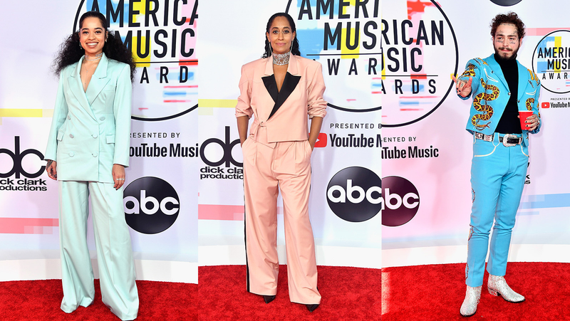 Illustration for article titled Statement Suits, Plush Pinks, and a Lotta Gowns on the American Music Awards Red Carpet